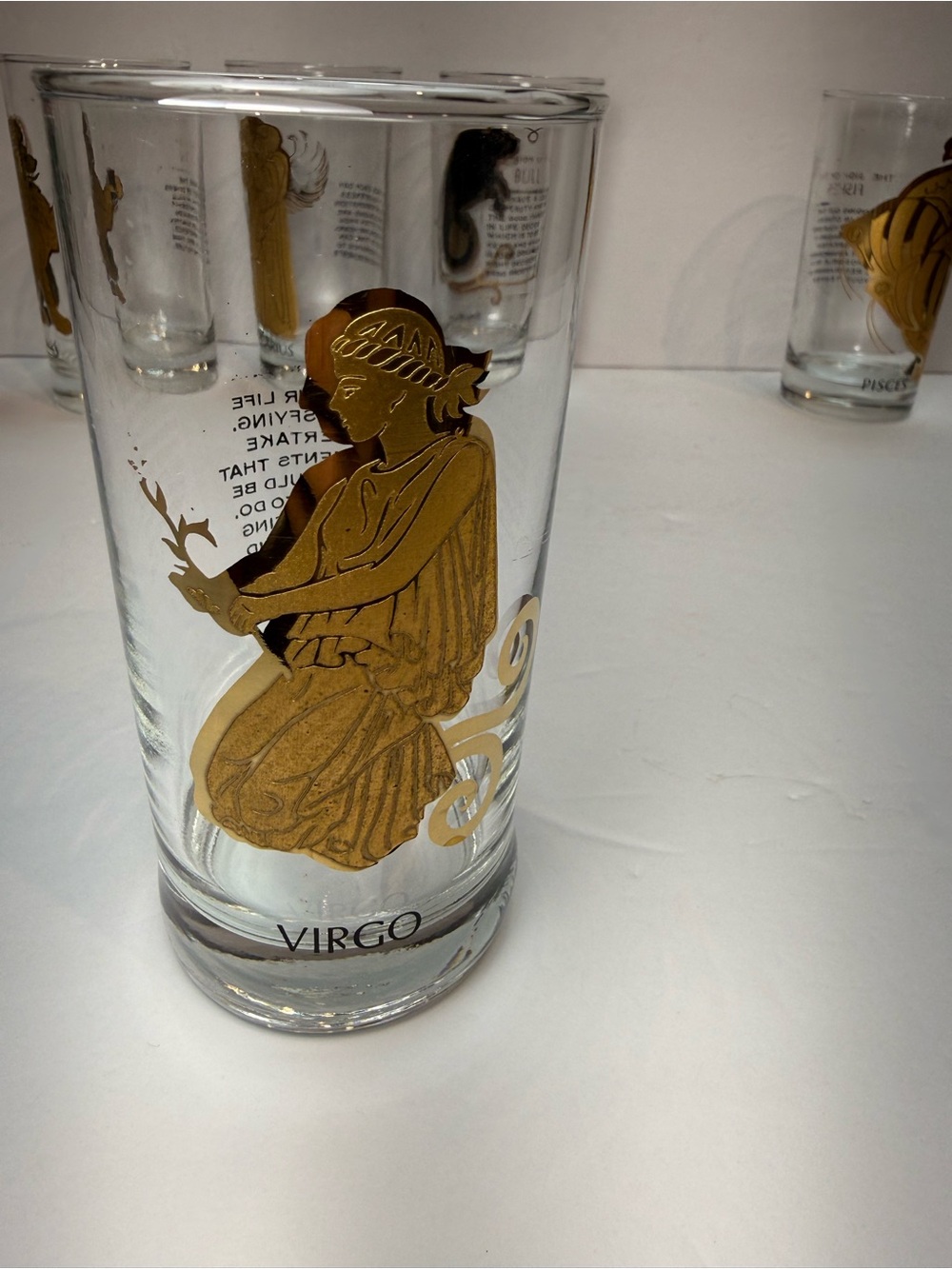 Vintage MCM Hocking 22K Gold Zodiac Highball Glass Tumblers Set of 5 - Picture 8 of 12
